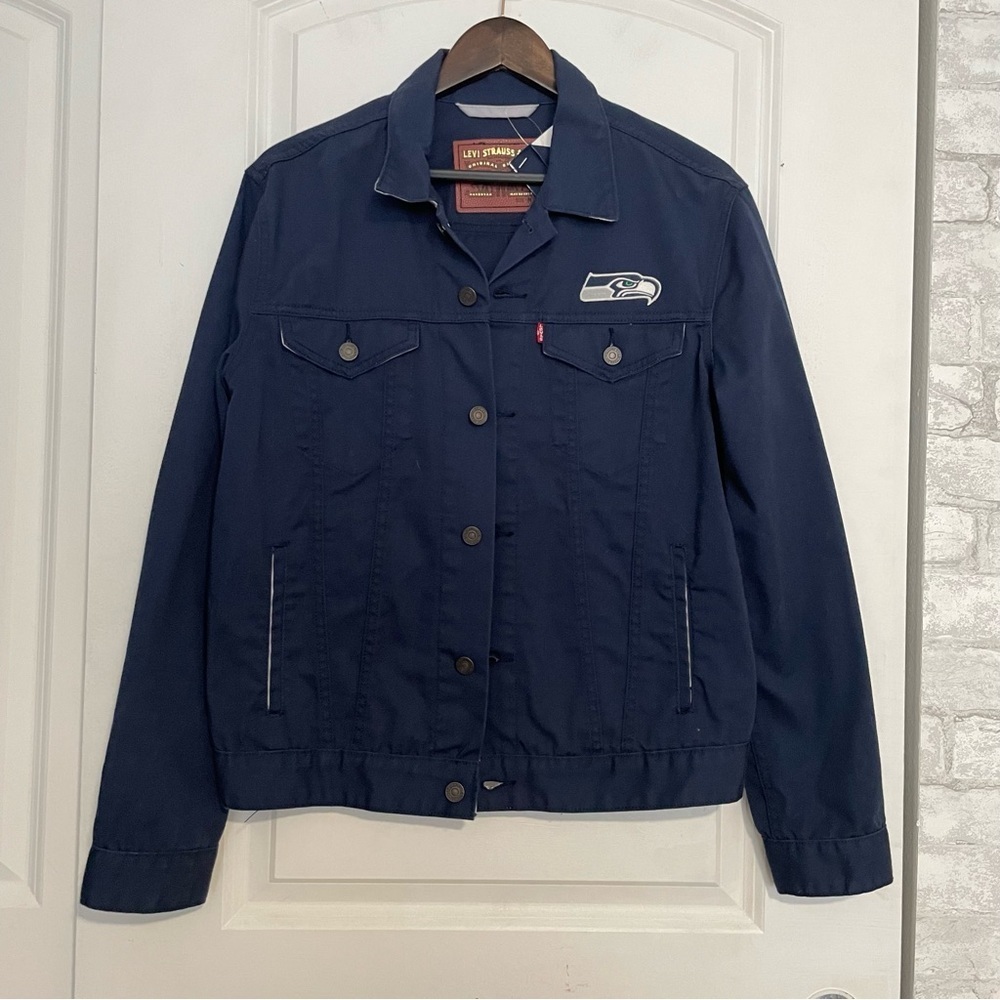 RARE NFL Seattle Seahawks levis prototype sample twill trucker jacket M navy - Picture 3 of 13
